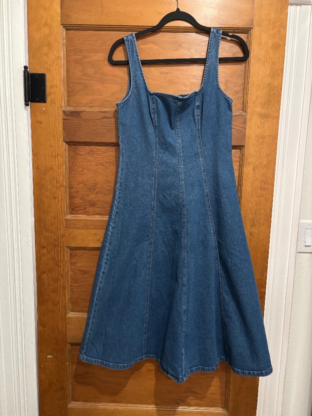 DEMIM SEAMED FLARED MIDI XS